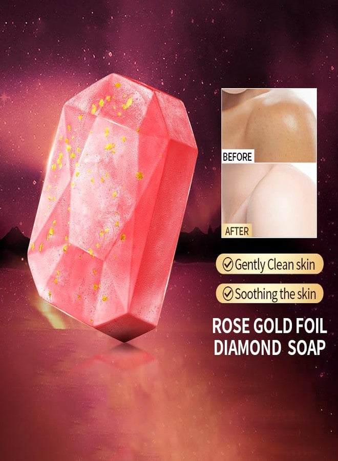 DLZZRS Essential Oil Soap, Rose Flower Gold Foil Diamond Handmade Soap, Gentle Care & Clean Skin Oil-control Moisturizing Bath Bar Soap Deep Nourishes Your Skin, Plant Body Bath Soap (Rose) - Image 5